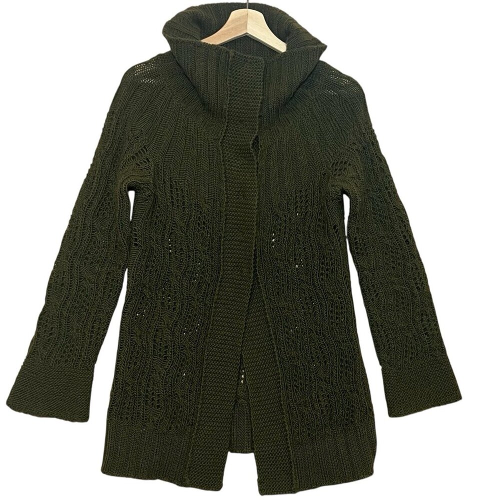 Free People 100% Wool Sweater Cardigan Size XS/TP Green Oversized Mock Neck